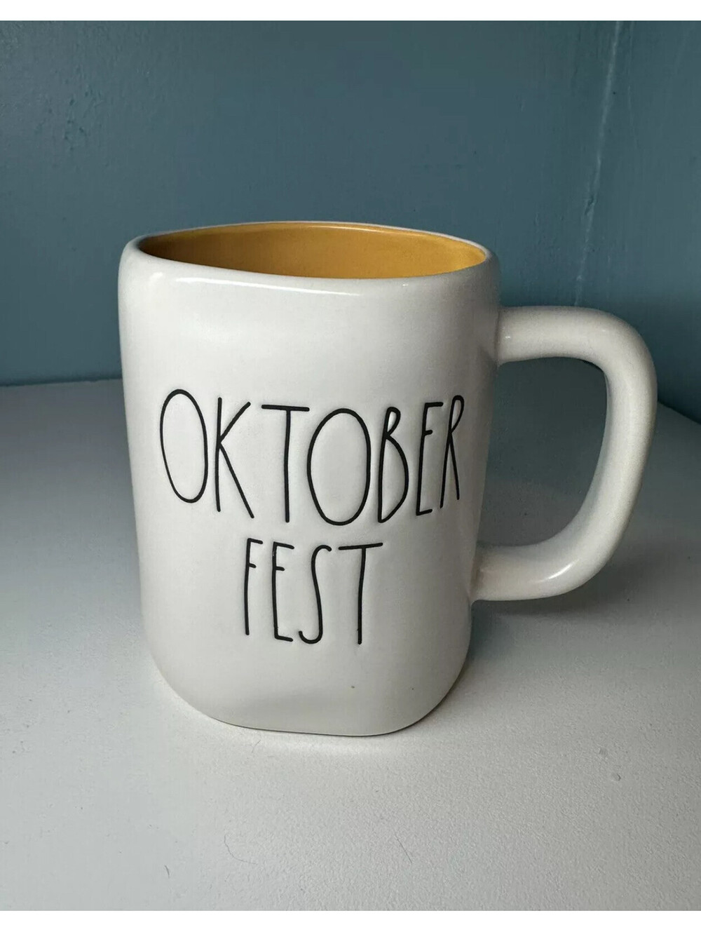 Rae Dunn Oktoberfest Coffee Mug White Ceramic Cup Yellow Interior by Magenta New
